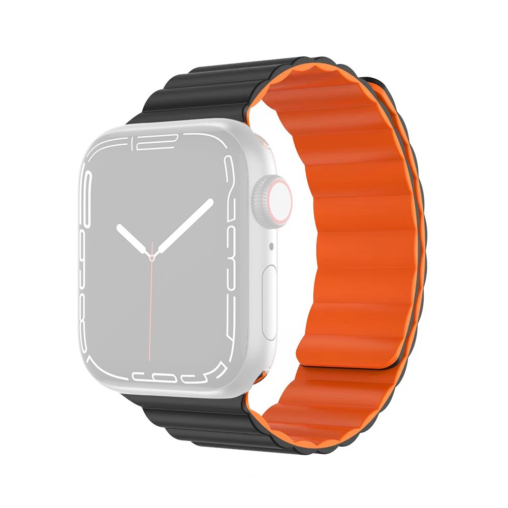 MUTURAL Molan Series Magnetic Sweatproof Watch Band Adjustable Silicone Wrist Strap for Apple Watch Series 7 45mm/6/5/4/SE 44mm/3/2/1 42mm - Black/Orange-1