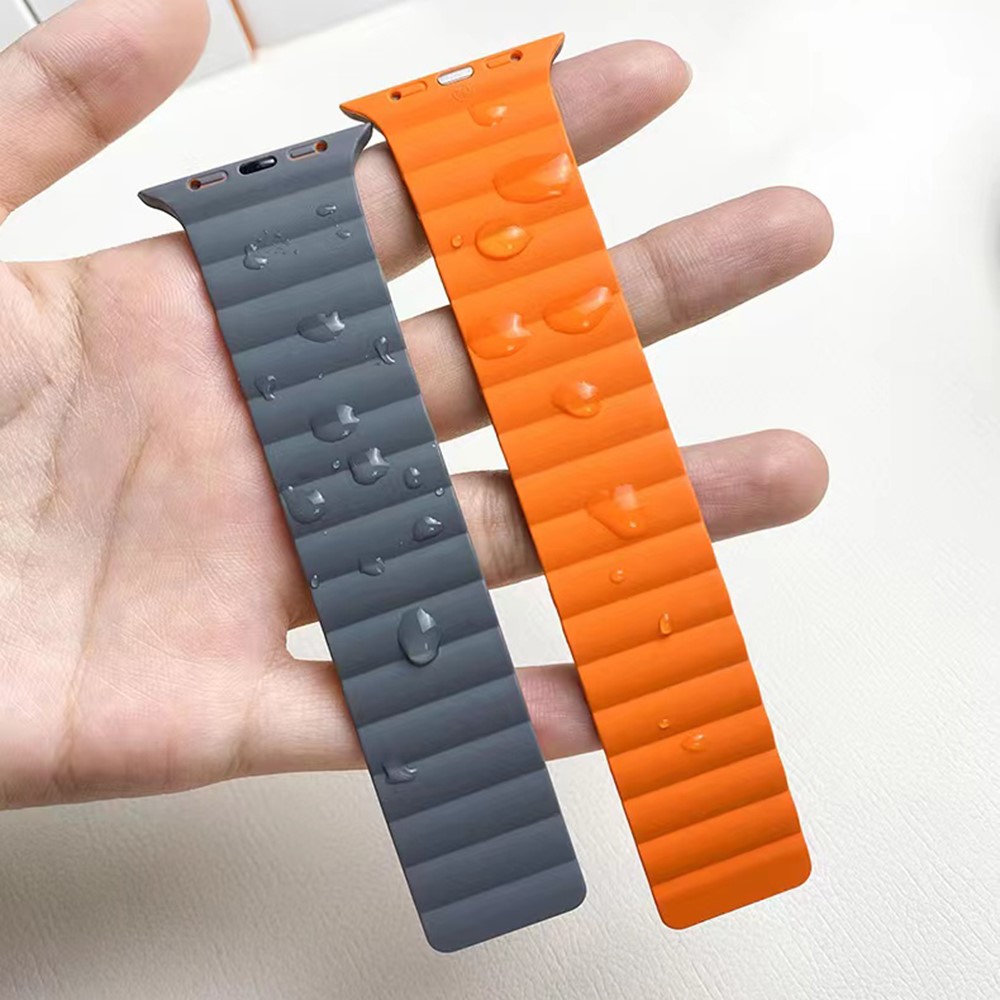 MUTURAL Molan Series Magnetic Sweatproof Watch Band Adjustable Silicone Wrist Strap for Apple Watch Series 7 45mm/6/5/4/SE 44mm/3/2/1 42mm - Black/Orange-4