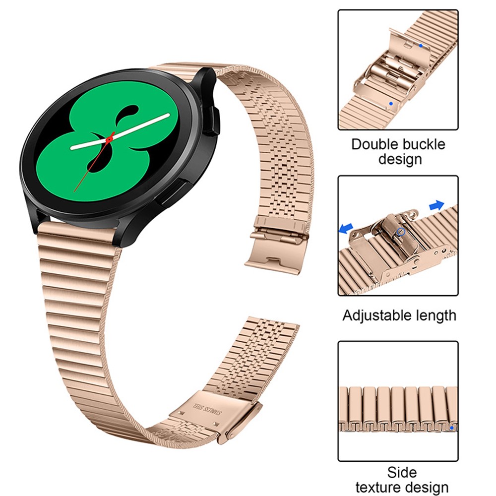 Side Textured Design Adjustable Double Buckle Stainless Steel Watch Band Wrist Bracelet for Samsung Galaxy Watch3 41mm/Galaxy Watch Active3/Galaxy Watch Active2 40mm 44mm/Gear S2 - Pink Gold-4