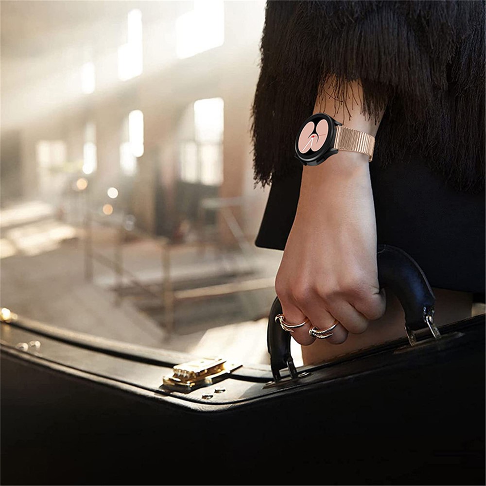 Side Textured Design Adjustable Double Buckle Stainless Steel Watch Band Wrist Bracelet for Samsung Galaxy Watch3 41mm/Galaxy Watch Active3/Galaxy Watch Active2 40mm 44mm/Gear S2 - Pink Gold-8