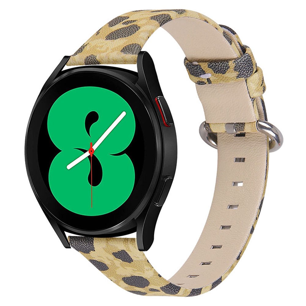 Leopard Pattern Genuine Leather Wrist Band with Stainless Steel Buckle for Samsung Galaxy Watch4 Classic 42mm 46mm/Galaxy Watch Active/Galaxy Watch Active2 40mm 44mm - Army Green Leopard-2