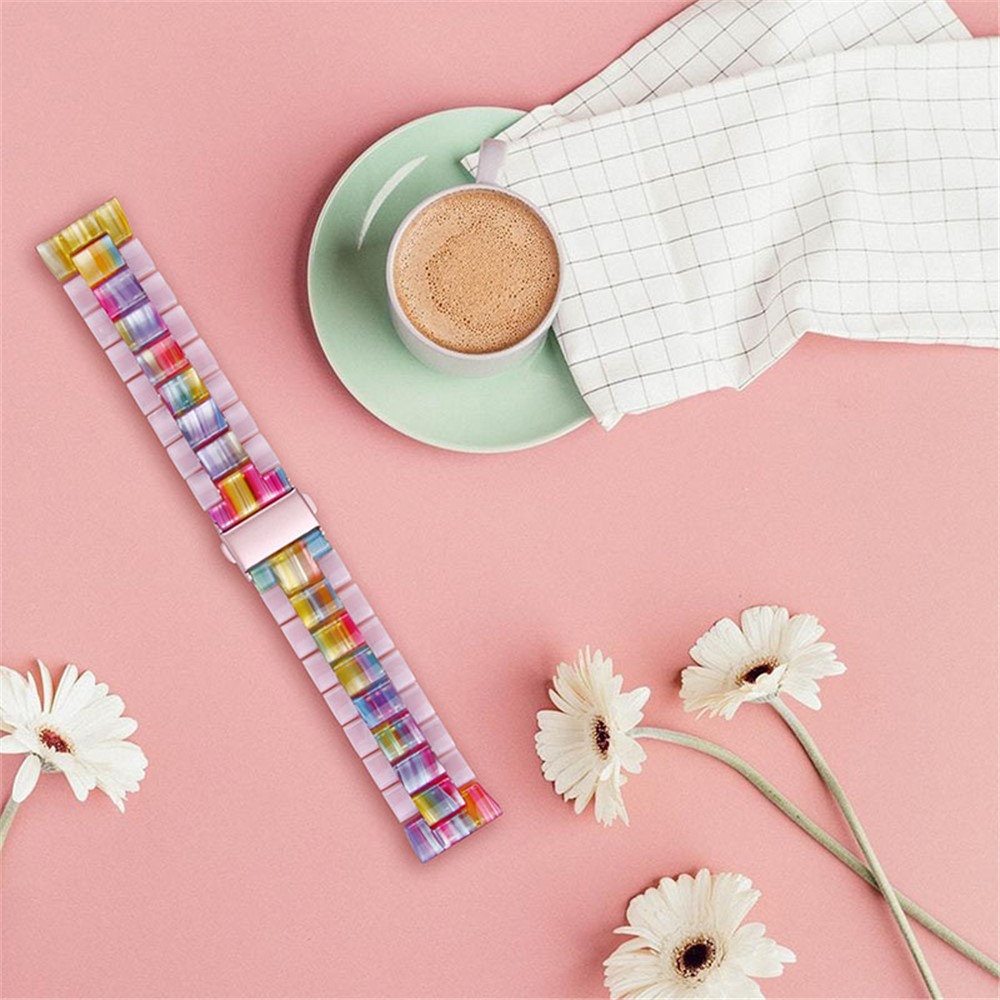 Resin Band Bracelet Stainless Steel Buckle 3 Beads Band Strap for Samsung Galaxy Watch4 Classic 46mm/42mm / Watch Active / Watch Active2 40mm/44mm - Glitter Pink/Colorful-5