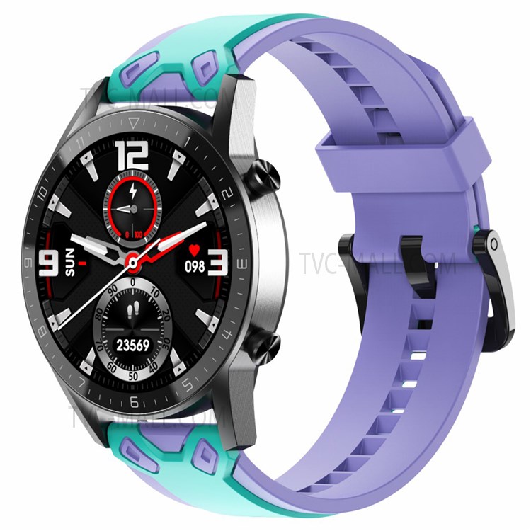 22mm Color Splicing Breathable Silicone Watch Band Wrist Strap for Suunto 9 Peak/Samsung Galaxy Watch3 45mm - Teal Green/Lavender-4