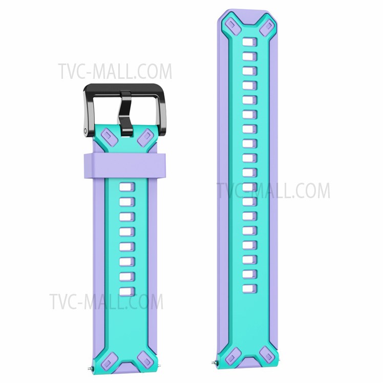 22mm Color Splicing Breathable Silicone Watch Band Wrist Strap for Suunto 9 Peak/Samsung Galaxy Watch3 45mm - Teal Green/Lavender-5
