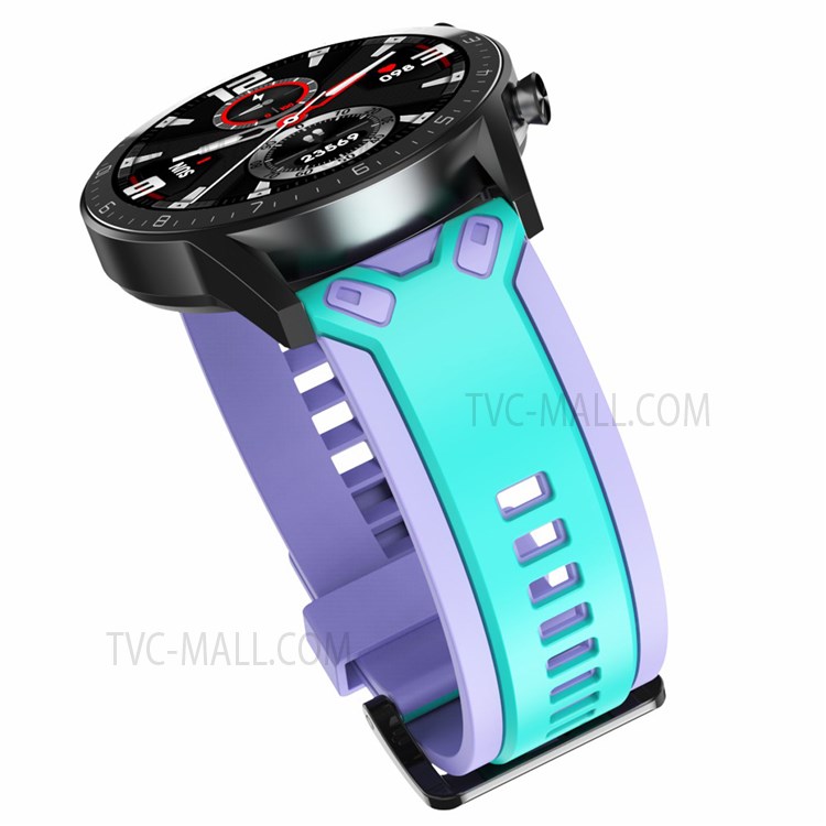 22mm Color Splicing Breathable Silicone Watch Band Wrist Strap for Suunto 9 Peak/Samsung Galaxy Watch3 45mm - Teal Green/Lavender-7