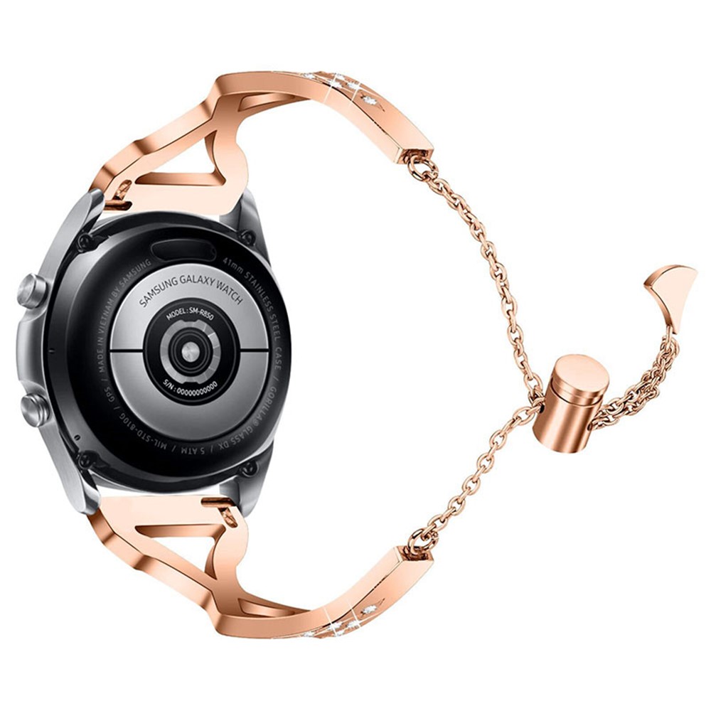 22mm Rhinestone Decor Hollow Out 304 Stainless Steel Watch Strap Adjustable Wristband for Samsung Galaxy Watch3 45mm/Watch 46mm - Rose Gold-1
