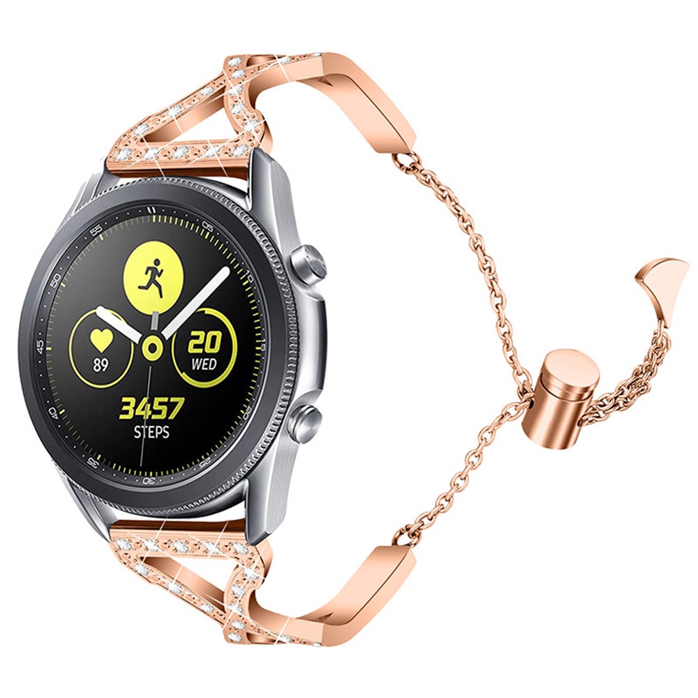 22mm Rhinestone Decor Hollow Out 304 Stainless Steel Watch Strap Adjustable Wristband for Samsung Galaxy Watch3 45mm/Watch 46mm - Rose Gold-2