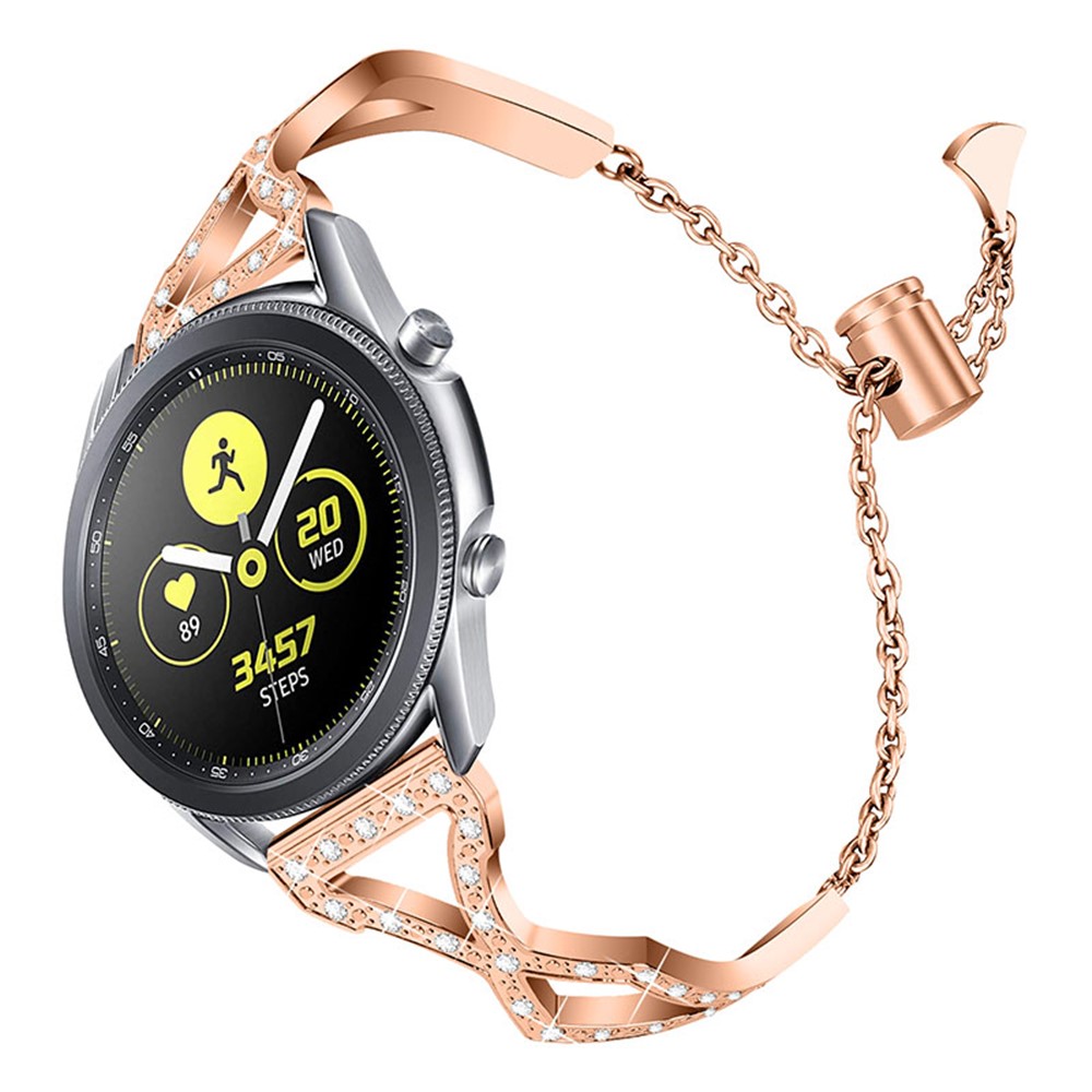 22mm Rhinestone Decor Hollow Out 304 Stainless Steel Watch Strap Adjustable Wristband for Samsung Galaxy Watch3 45mm/Watch 46mm - Rose Gold-3