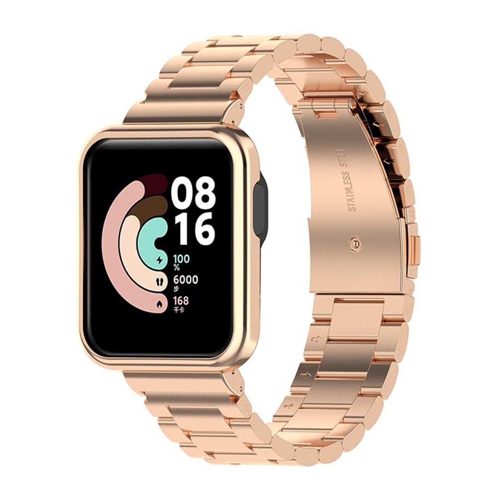 3 Beads Stainless Steel Watch Strap + Watch Case Protector Frame Combo for Xiaomi  Redmi Watch 2/Redmi Horloge 2 Generation - Rose Gold-TVC-Mall.com