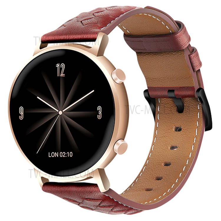 22mm Fashionable Textured Smart Watch Strap Top Layer Genuine Leather Replacement Smart Bracelet Strap for Huawei Watch GT 2 Pro / Haylou RS3 / RT - Red-3