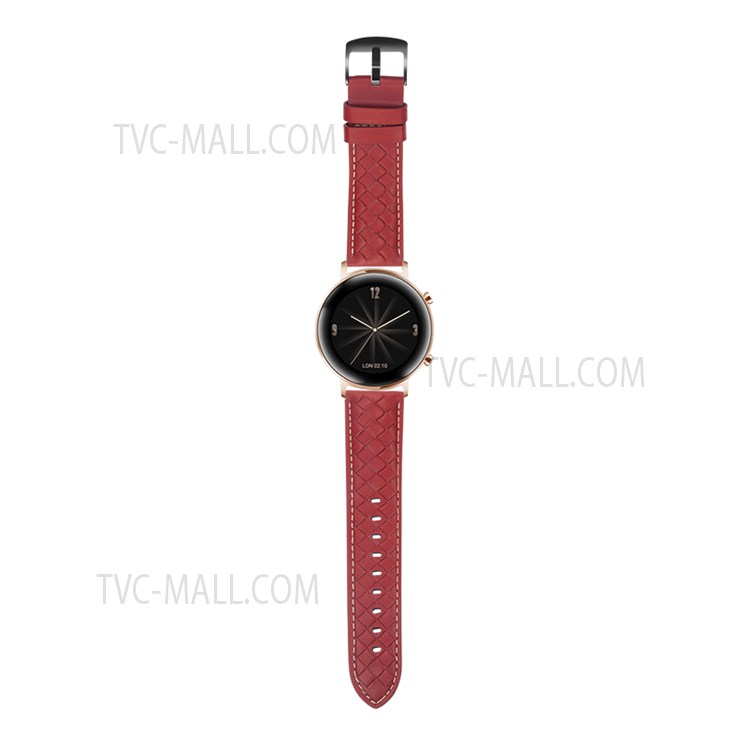 22mm Fashionable Textured Smart Watch Strap Top Layer Genuine Leather Replacement Smart Bracelet Strap for Huawei Watch GT 2 Pro / Haylou RS3 / RT - Red-5