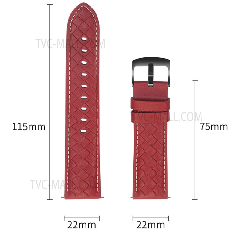 22mm Fashionable Textured Smart Watch Strap Top Layer Genuine Leather Replacement Smart Bracelet Strap for Huawei Watch GT 2 Pro / Haylou RS3 / RT - Red-9