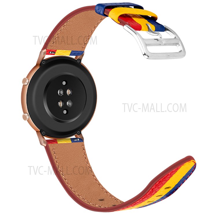 Stripe Splicing Stylish 20mm Top Layer Genuine Leather Wrist Band Watch Strap for Huawei Watch GT2 42mm / Huami Amazfit GTS 3 - Red/Yellow/Blue-2