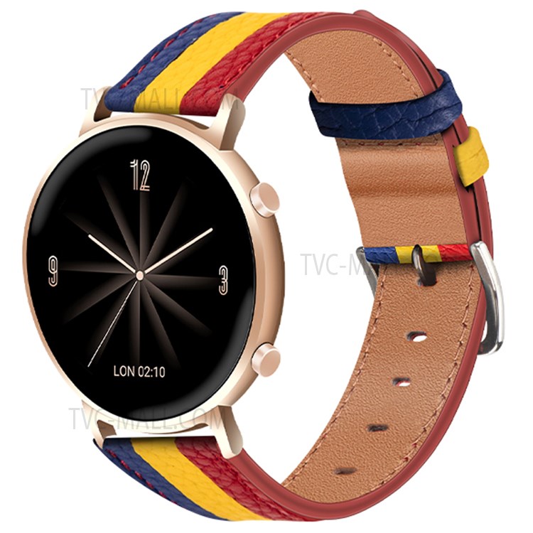 Stripe Splicing Stylish 20mm Top Layer Genuine Leather Wrist Band Watch Strap for Huawei Watch GT2 42mm / Huami Amazfit GTS 3 - Red/Yellow/Blue-3
