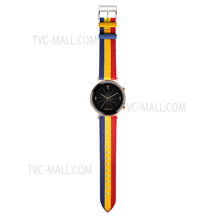 Stripe Splicing Stylish 20mm Top Layer Genuine Leather Wrist Band Watch Strap for Huawei Watch GT2 42mm / Huami Amazfit GTS 3 - Red/Yellow/Blue-5