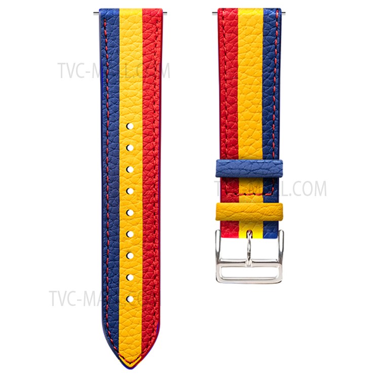 Stripe Splicing Stylish 20mm Top Layer Genuine Leather Wrist Band Watch Strap for Huawei Watch GT2 42mm / Huami Amazfit GTS 3 - Red/Yellow/Blue-6