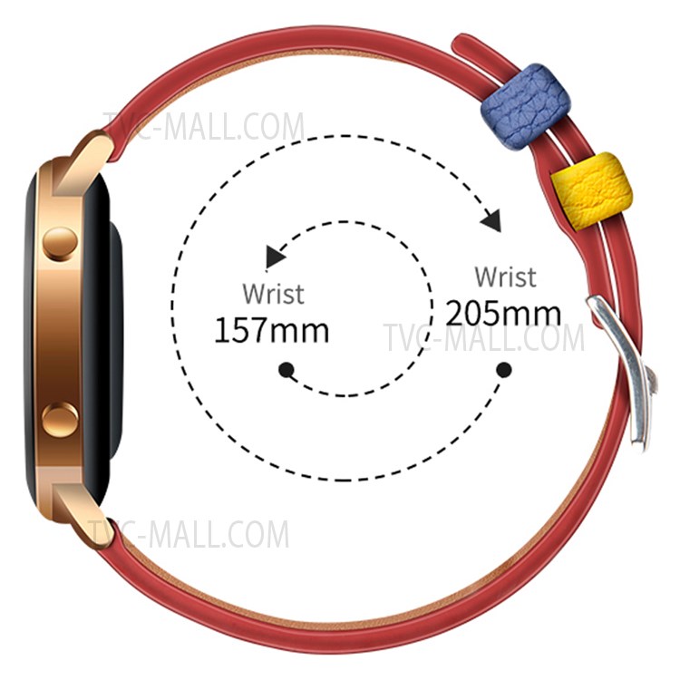Stripe Splicing Stylish 20mm Top Layer Genuine Leather Wrist Band Watch Strap for Huawei Watch GT2 42mm / Huami Amazfit GTS 3 - Red/Yellow/Blue-8