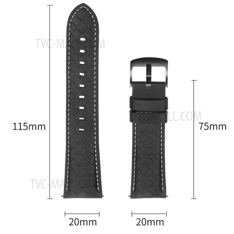 20mm Square Buckle Top Layer Genuine Leather Wrist Band Watch Strap for Huawei Watch GT2 42mm / Huami Amazfit GTS 3 - Black-9