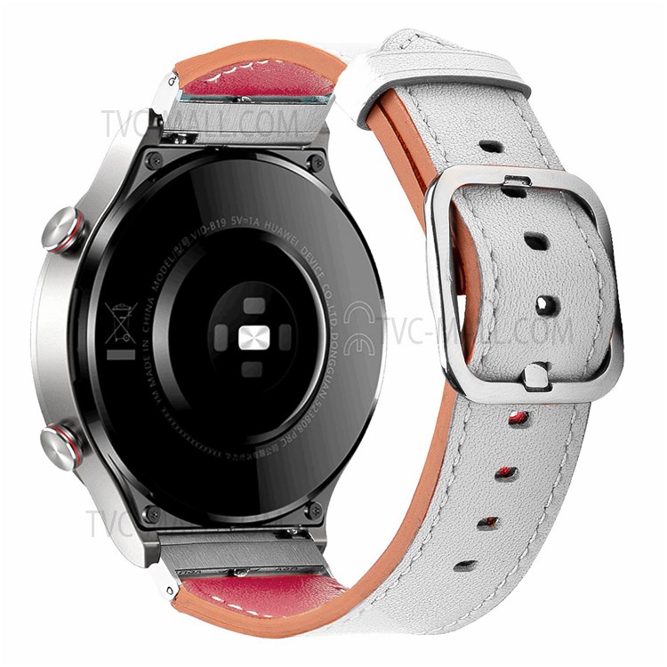 Double-sided Genuine Leather Watchband 22mm Watch Wrist Strap for Huawei Watch GT 2 Pro - White/Pink-1