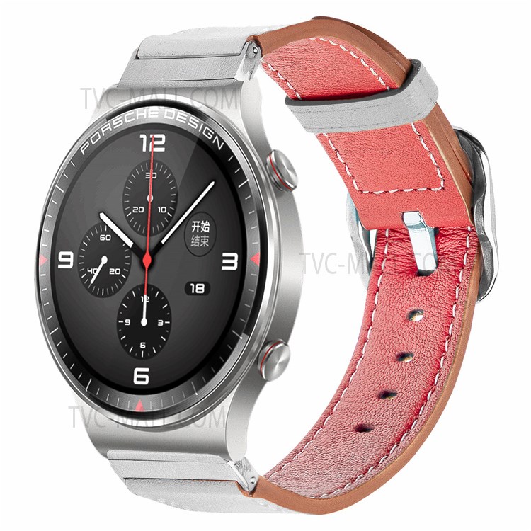 Double-sided Genuine Leather Watchband 22mm Watch Wrist Strap for Huawei Watch GT 2 Pro - White/Pink-2