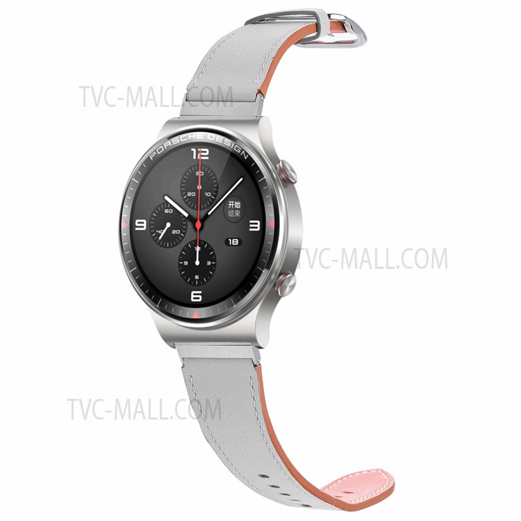Double-sided Genuine Leather Watchband 22mm Watch Wrist Strap for Huawei Watch GT 2 Pro - White/Pink-3