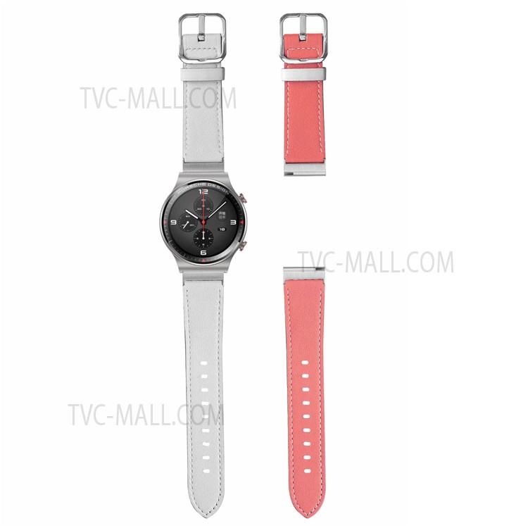 Double-sided Genuine Leather Watchband 22mm Watch Wrist Strap for Huawei Watch GT 2 Pro - White/Pink-7