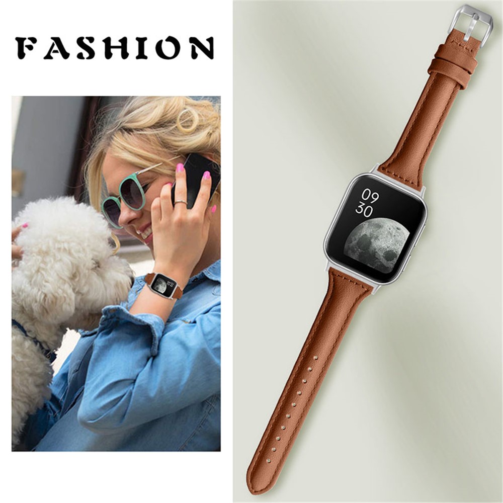 Quick Release Watch Band Top Grain Genuine Leather Watch Strap for Oppo Watch 41mm - Brown-4