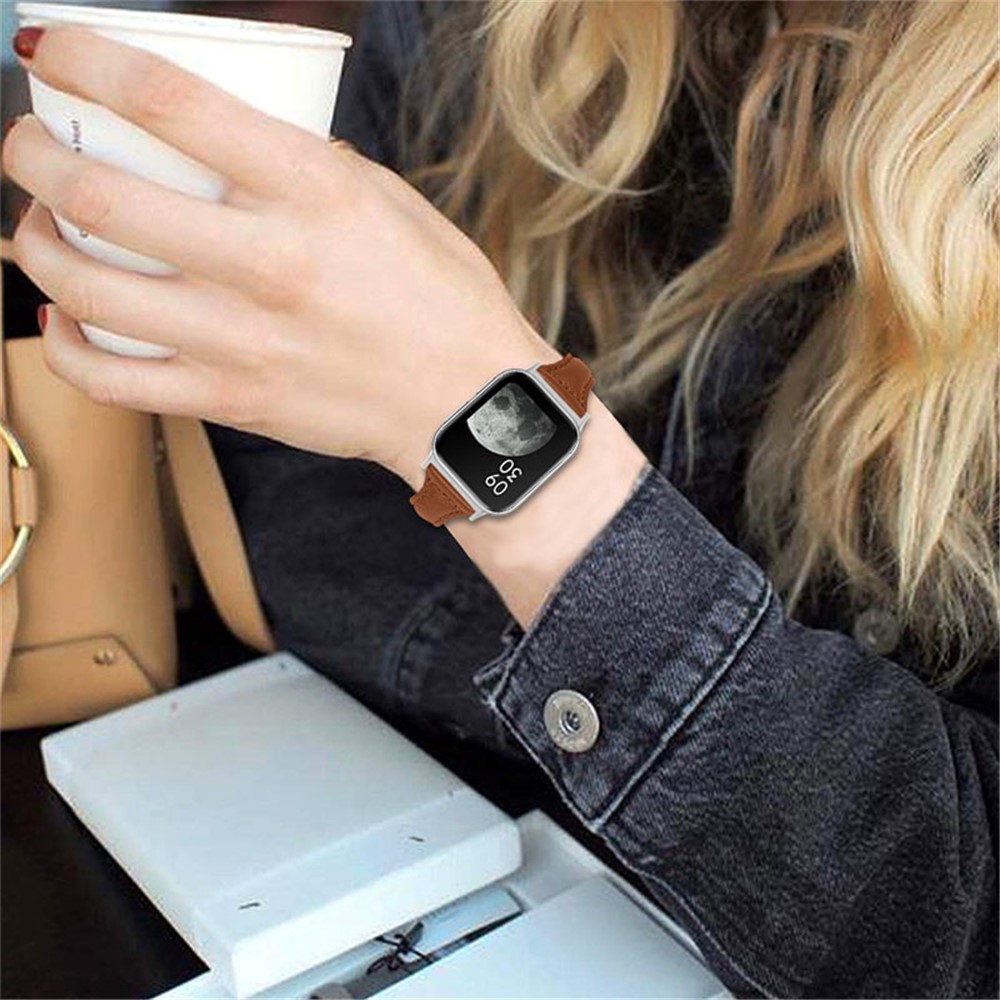 Quick Release Watch Band Top Grain Genuine Leather Watch Strap for Oppo Watch 41mm - Brown-5