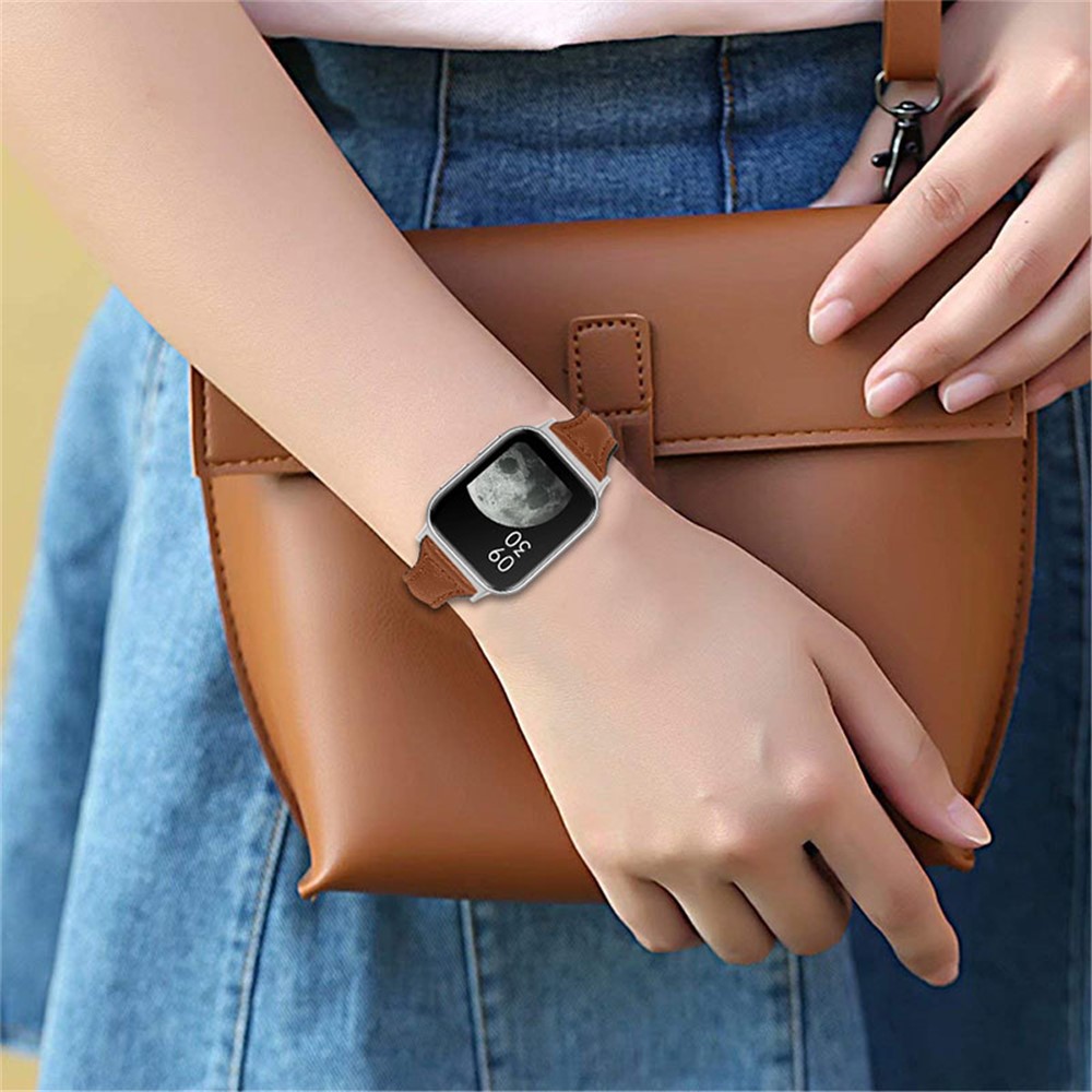 Quick Release Watch Band Top Grain Genuine Leather Watch Strap for Oppo Watch 41mm - Brown-6