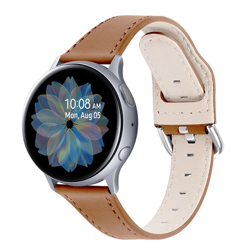 Slim Genuine Leather Watch Band Quick Release Strap Replacement for Samsung Galaxy Watch4 Classic 42mm 46mm / Galaxy Watch Active2 40mm 44mm / Galaxy Watch Active - Brown-2