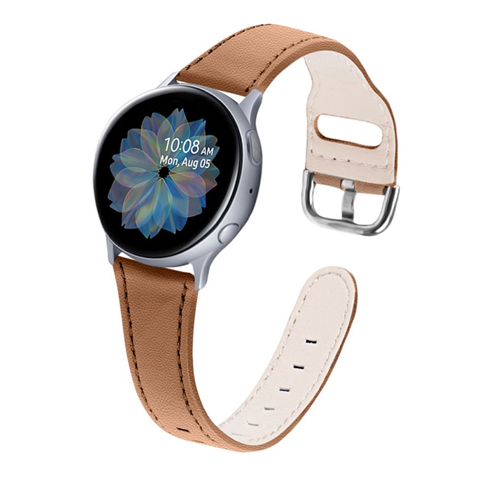 Slim Genuine Leather Watch Band Quick Release Strap Replacement for Samsung Galaxy Watch4 Classic 42mm 46mm / Galaxy Watch Active2 40mm 44mm / Galaxy Watch Active - Brown-3