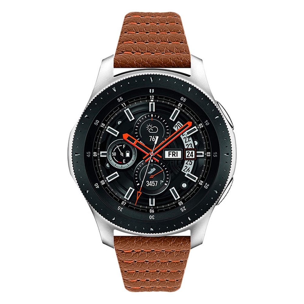 22mm Wave Stitching Lines Smart Watch Strap Top Layer Genuine Leather Replacement Smart Bracelet Strap for Samsung Galaxy Watch3 45mm / Samsung Galaxy Watch 46mm - Brown-2