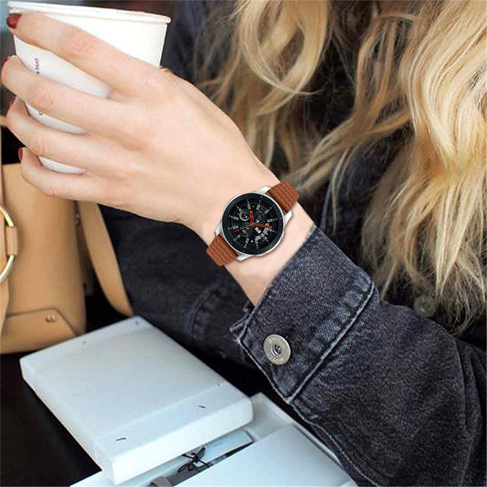 22mm Wave Stitching Lines Smart Watch Strap Top Layer Genuine Leather Replacement Smart Bracelet Strap for Samsung Galaxy Watch3 45mm / Samsung Galaxy Watch 46mm - Brown-5