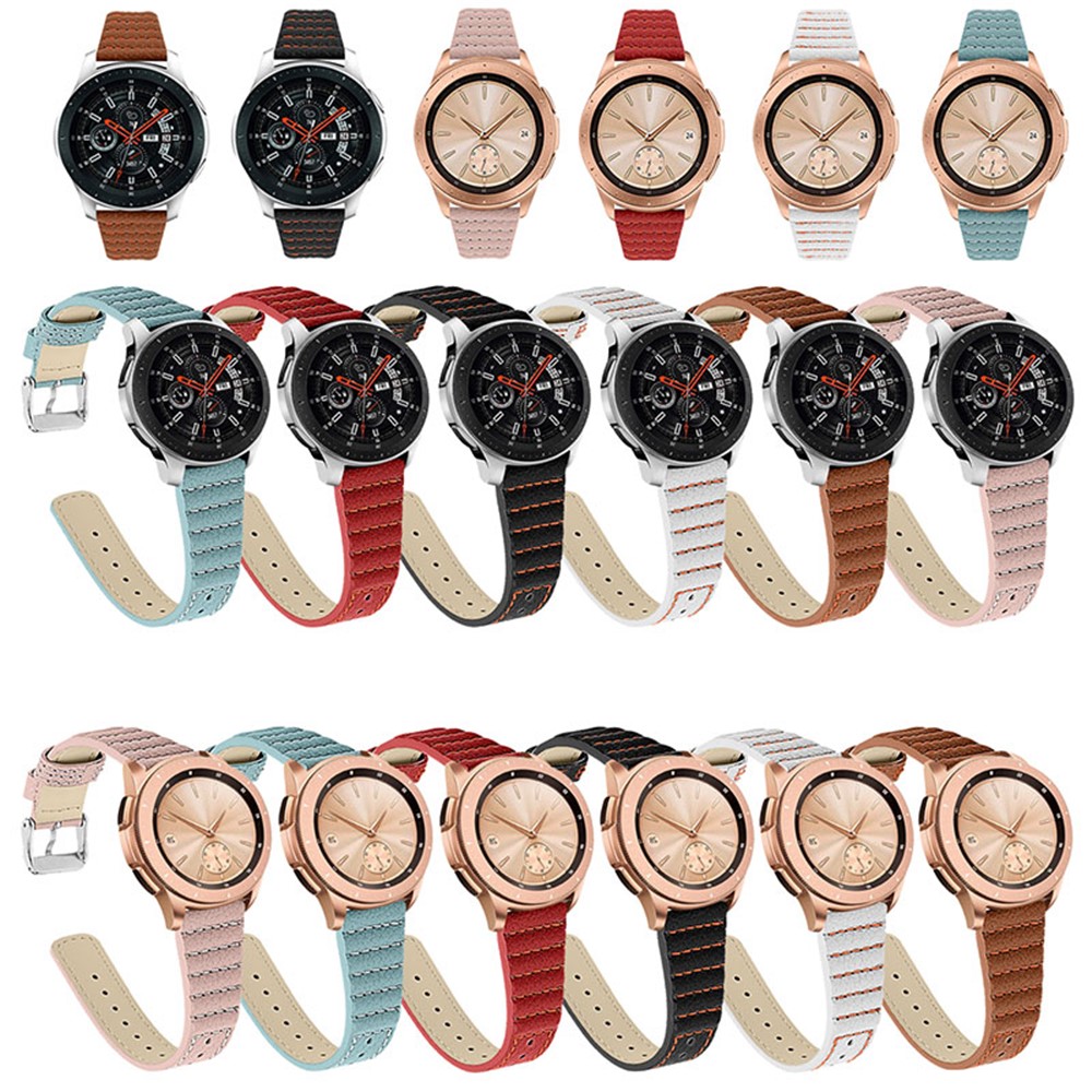 22mm Wave Stitching Lines Smart Watch Strap Top Layer Genuine Leather Replacement Smart Bracelet Strap for Samsung Galaxy Watch3 45mm / Samsung Galaxy Watch 46mm - Brown-6