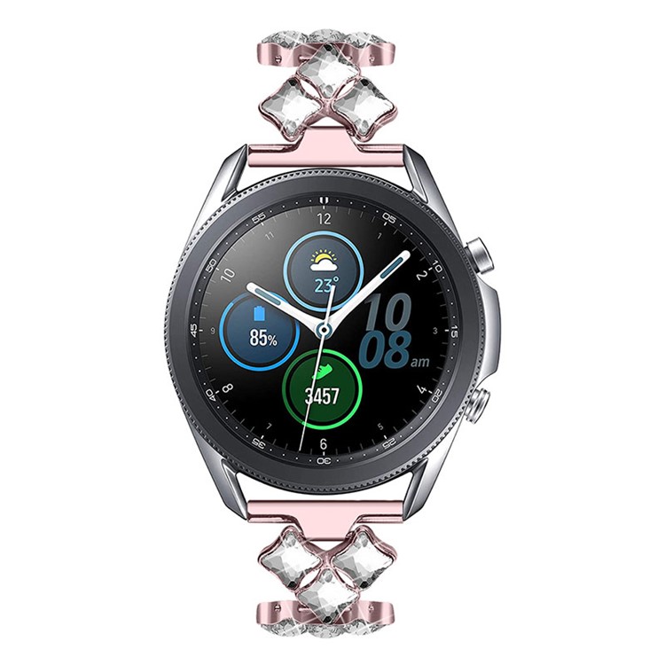 22mm De Substituição Pulseira Relógio Banda Rhinestone Strass Aço Inoxidável Metal Pulseira Para Samsung Galaxy Watch3 45mm / Assista A 46mm. - Rosa Rosa-2