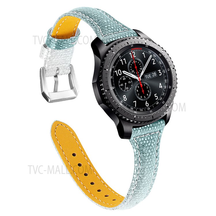 Glitter Sequins Gradient Color Cowhide Leather Watch Band Wristband Strap for Samsung Galaxy Watch4 Classic 42mm 46mm/Galaxy Watch Active/Galaxy Watch Active2 40mm 44mm - Silver/Green-1
