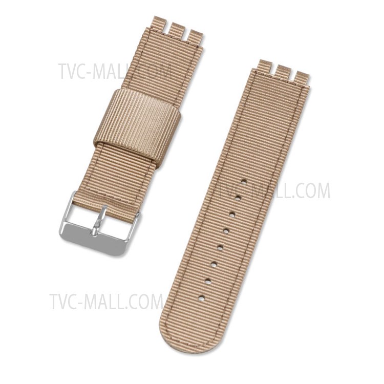20mm Adjustable Nylon + Canvas Watch Strap Replacement Watch Band with Silver Buckle for Swatch - Khaki-1