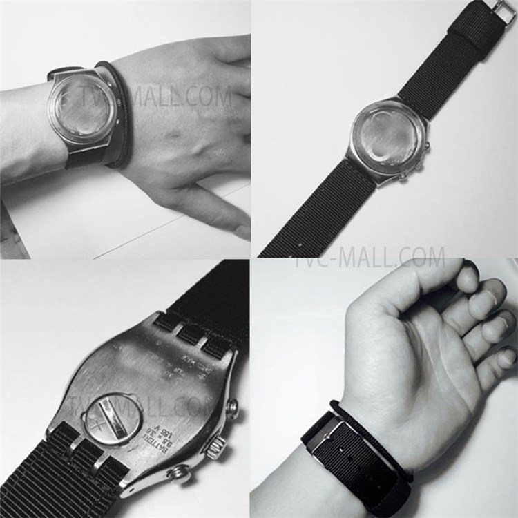 20mm Adjustable Nylon + Canvas Watch Strap Replacement Watch Band with Silver Buckle for Swatch - Khaki-4