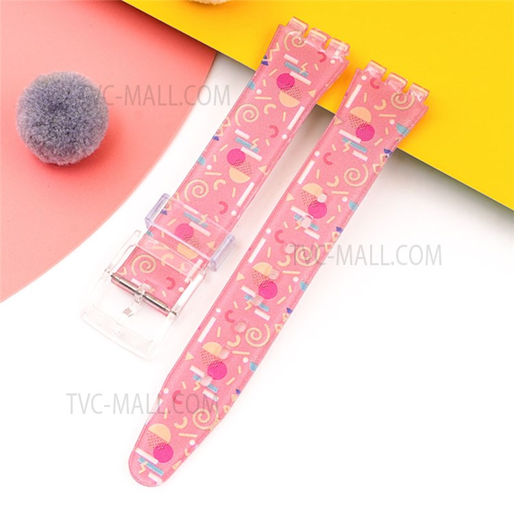 19mm Soft Silicone Watch Strap Replacement Patterned Watch Band with Buckle for SWATCH - Round Red-1