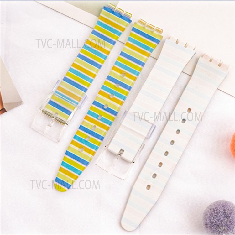 19mm Soft Silicone Watch Strap Replacement Patterned Watch Band with Buckle for SWATCH - Round Red-2
