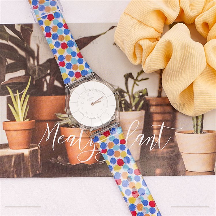 19mm Soft Silicone Watch Strap Replacement Patterned Watch Band with Buckle for SWATCH - Round Red-3