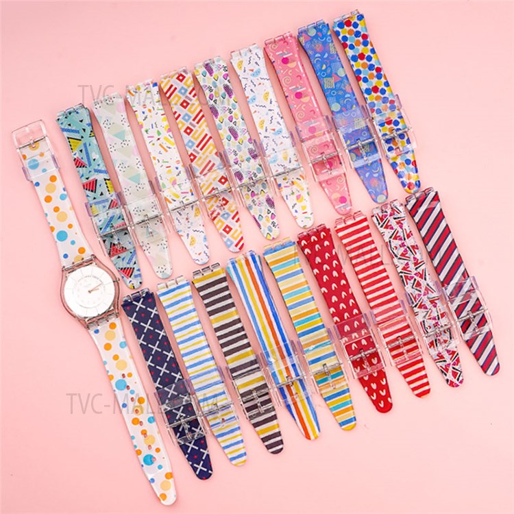 Universal 16mm Patterned Silicone Watch Strap Replacement Watch Band with Buckle for SWATCH - Round Red-7