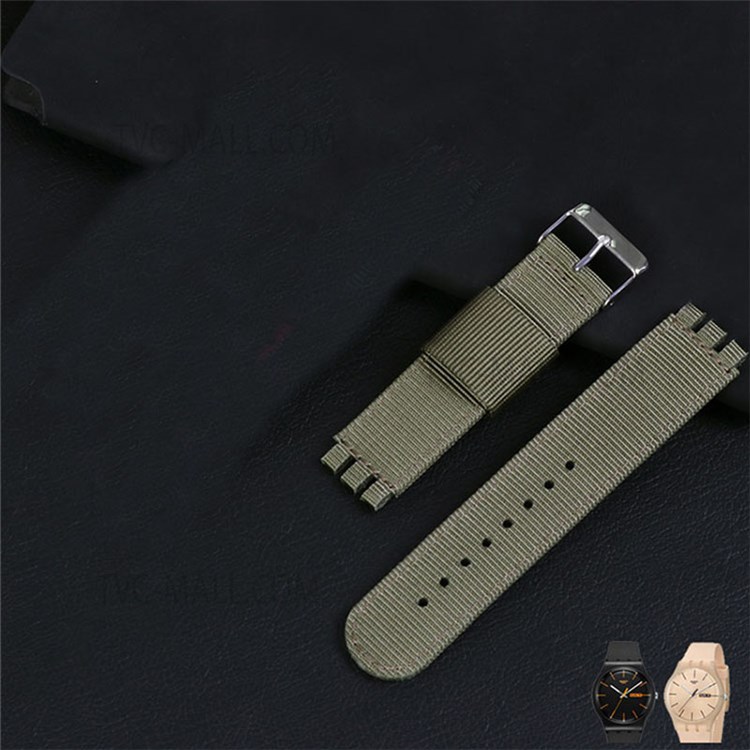 19mm Nylon + Canvas Watch Strap Replacement Watch Band with Black Buckle for Swatch - Khaki-2