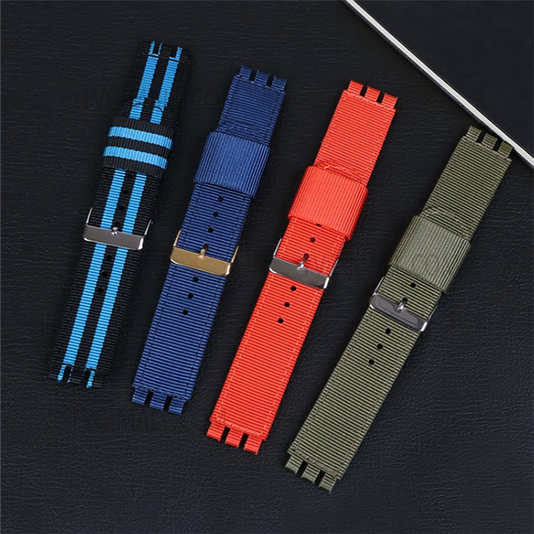 19mm Nylon + Canvas Watch Strap Replacement Watch Band with Black Buckle for Swatch - Khaki-3