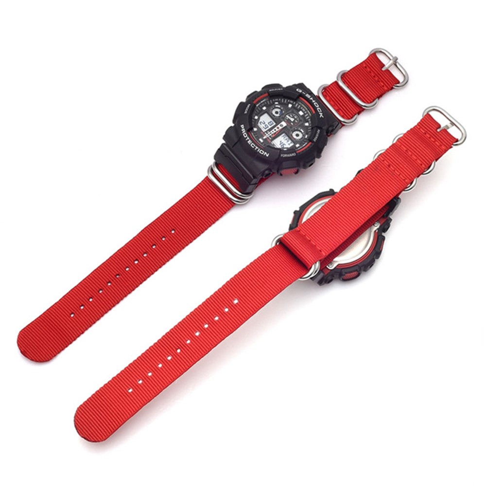 Nylon Canvas Watch Strap Replacement Watch Band with 5 Thicken Watch Band Loop for Casio GA-110/G-8900/DW-5600 - Red-2