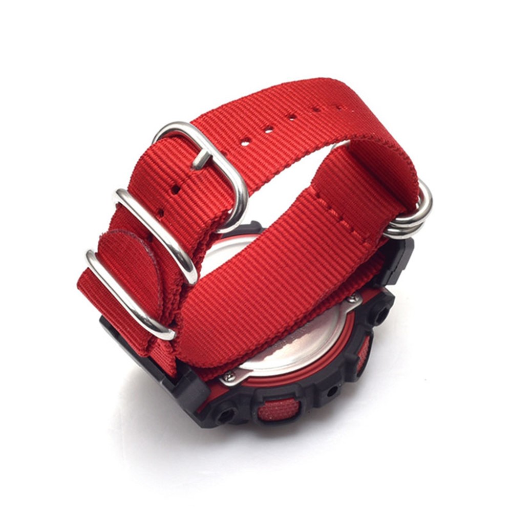 Nylon Canvas Watch Strap Replacement Watch Band with 5 Thicken Watch Band Loop for Casio GA-110/G-8900/DW-5600 - Red-4