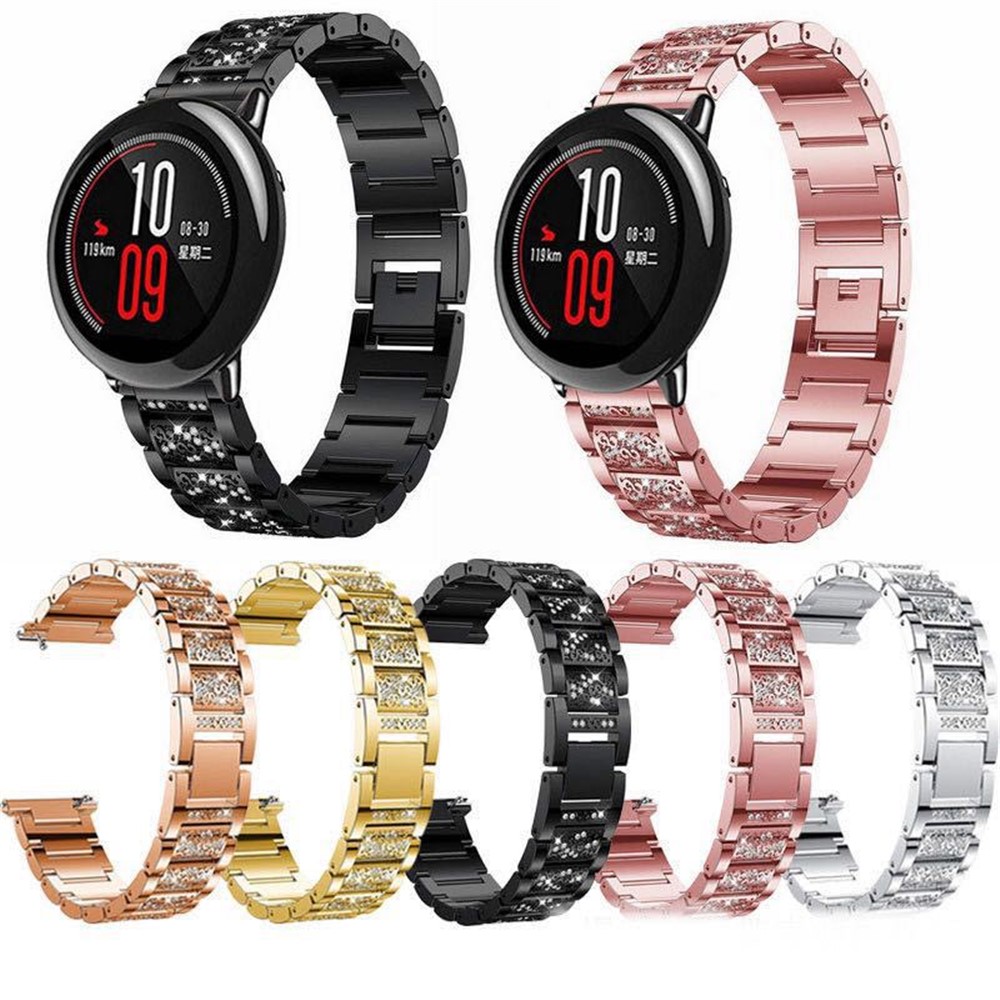 18mm 3-beads Rhinestone Decor Smart Watch Strap Metal Wrist Band for Garmin Venu 2S/Vivoactive 4S - Pink-4