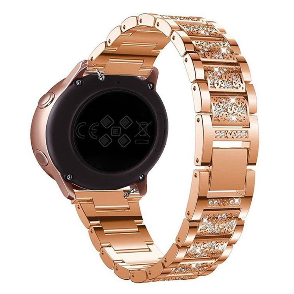 18mm 3-beads Rhinestone Decor Smart Watch Strap Metal Wrist Band for Garmin Venu 2S/Vivoactive 4S - Rose Gold-1