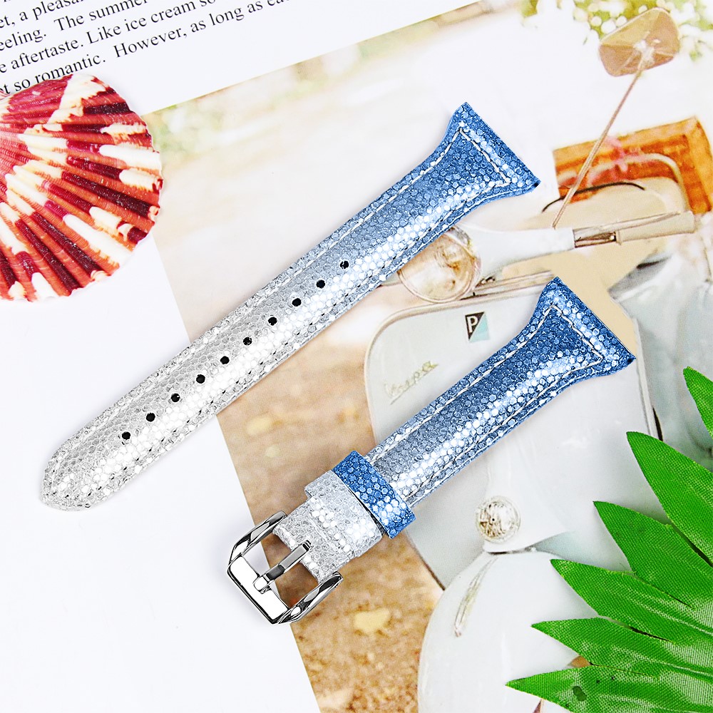 For Samsung Galaxy Watch3 41mm/Watch 42mm Gradient Design Adjustable Smart Watch Strap Cowhide Leather Wrist Band (20mm) - Silver/Blue-3
