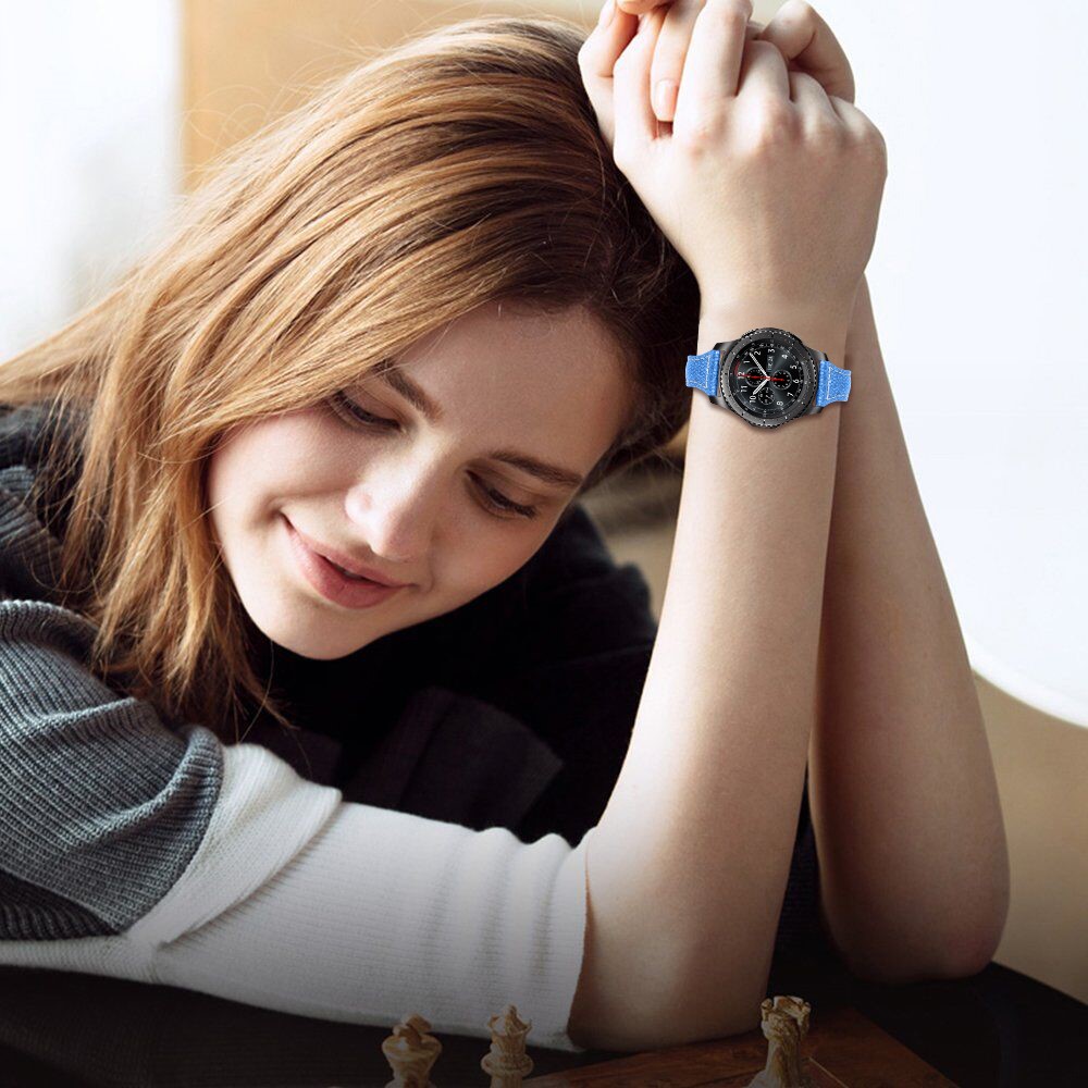 For Samsung Galaxy Watch3 41mm/Watch 42mm Gradient Design Adjustable Smart Watch Strap Cowhide Leather Wrist Band (20mm) - Silver/Blue-4